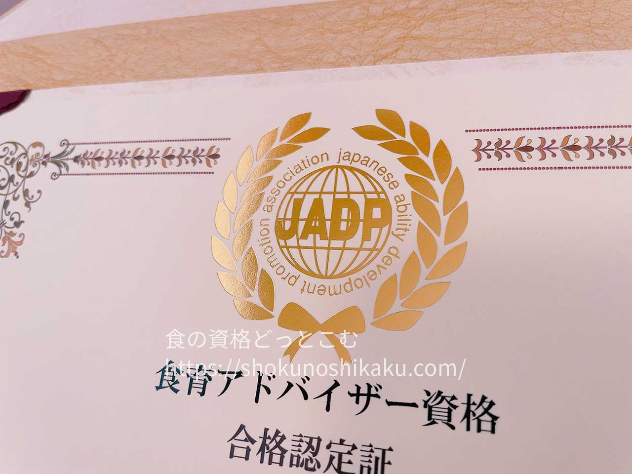 キャリカレの食育アドバイザー資格合格認定証