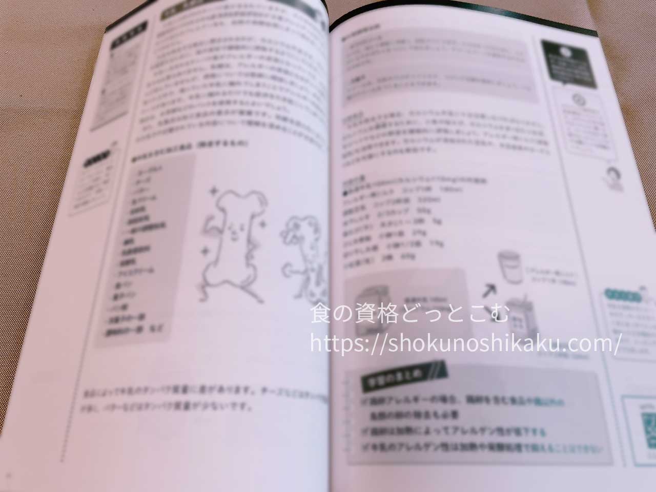 キャリカレのアレルギー対応食アドバイザー資格取得講座のテキスト・教材